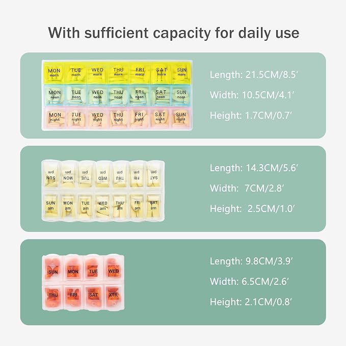 Lexeeco Travel Pill Case for Purse with Weekly Pill Organizer Holder 7 Day | Cute Am Pm Pill Box 7 Day ,Travel Medicine Organizer Pill Container Holder for Vitamins,Fish Oils,Medication,Medical Supplies