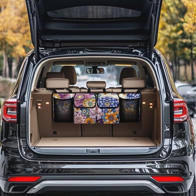 Dreaweet Boho Floral Print Trunk Organizer - Collapsible Car Organizer & Back Seat Storage - Portable SUV Storage - Multicolor