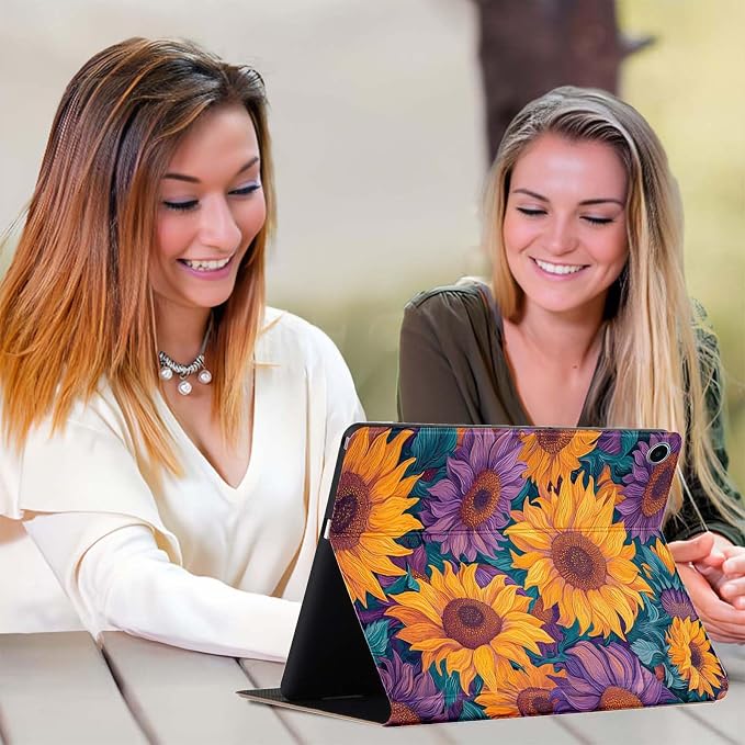 for Samsung Galaxy Tab S9 11" 2023(SM-X710/X716B/X718U) Tablet Case,Premium Leather Folio Stand Auto Wake/Sleep,Multiple Viewing Stand,Blooming Sunflower