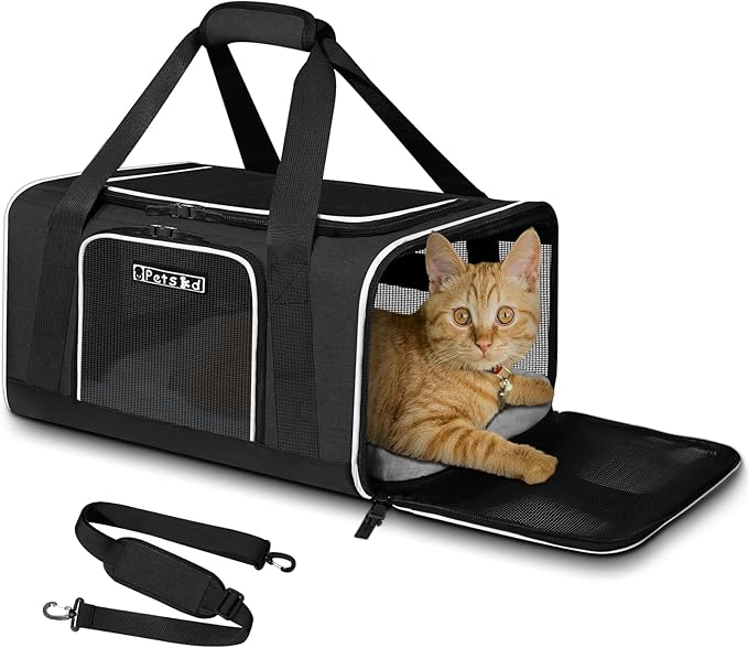 Small Pet Carrier 17" L x 11" W x 9.5" H Airline Approved, Black | for Alaska Airlines, Lockable Safety Zippers and Anti-Scratch Mesh, Pets Under 10 lbs