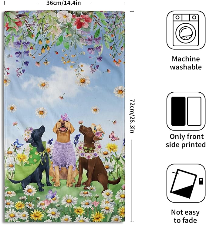Giwawa Spring Dogs Towel Set of 2 Watercolor Daisy Floral Funny Puppy Decorative Hand Towels Colorful Wildflower Soft Microfiber Face Towel Washcloth for Bathroom Guest Gym Spa Hotel Holiday