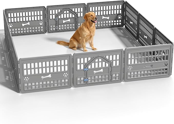 Dog PlayPen Indoor,12-Panel Puppy Playpen Outdoor Waterproof,Heavy Resin Dog Fence for Small Medium Large Extra Dogs,Foldable in Half(125.3 * 125.3 * 23.82in)