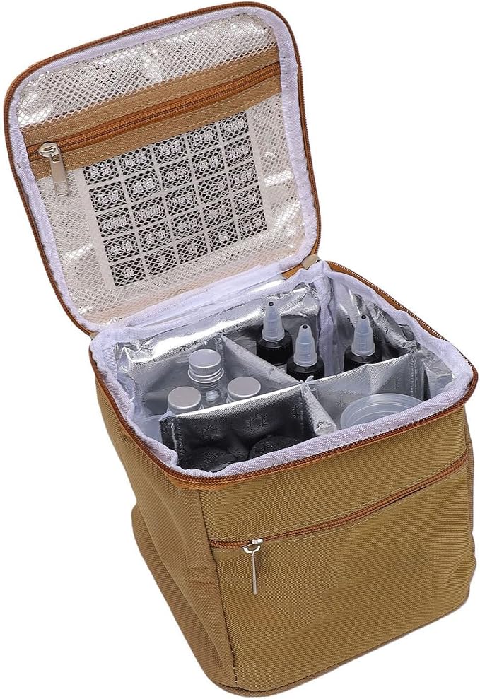 Portable seasoning bottle set 15 pieces with Oxford cloth organizer bag | Condiment Containers for Travel, Picnic, BBQ, Hiking, PET Material, Secure Seal, Screw Lids, Leak-, Khaki Color