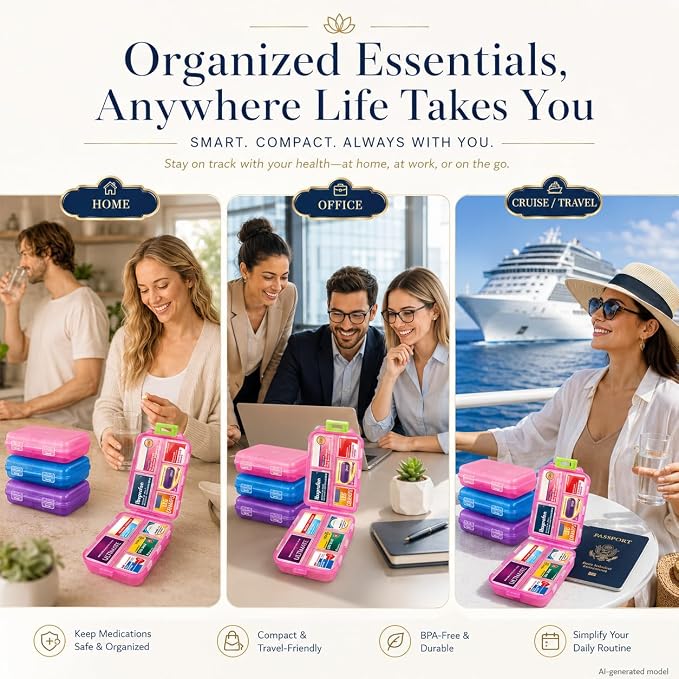 Large Pill Organizer with 161 Medicine Labels, Travel Pill Case | Gray Large pill case with 10 compartments and 161 medicine labels for 7-day planning, vitamins, supplements, daily use