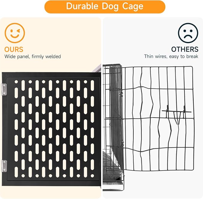 ONBRILL Dog Crate with Cushion, 38" Wood Heavy Duty Dog Crate Furniture with Flip Top & Wheels for High Anxiety Dog, Escape Proof Pet Cage for Small/Medium Dogs