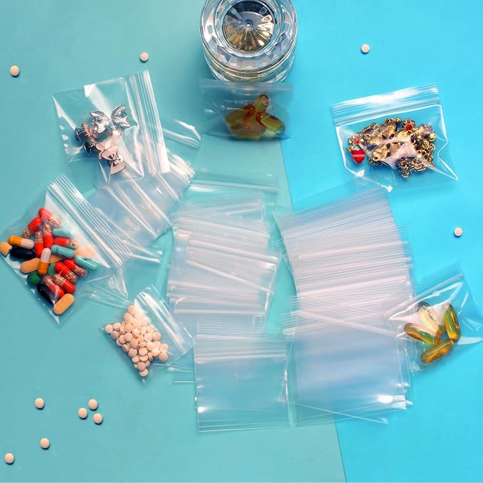 300 Pack Small Pill Bags, 6 mil Sturdy - 3 Assorted Sizes: 2x1.85'', 2.5x2.25'', 3x2.75'' Clear Zip Bags, Reusable Pill Pouch Bags for Travel, Storage, Jewelry & Craft Pieces