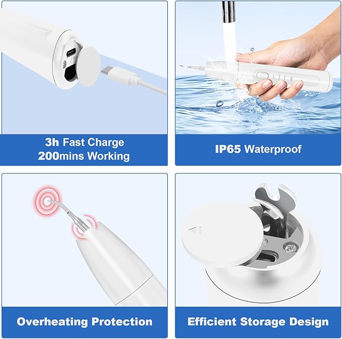 Dog Tooth Brushing Kit, Dogs Teeth Cleaning Kit with Led Light, 3 Modes Doggie Plaque and Tartar Remover, Dental Care for Cat,Low Noise Ultrasonic Dog Teeth Cleaner,Snow White