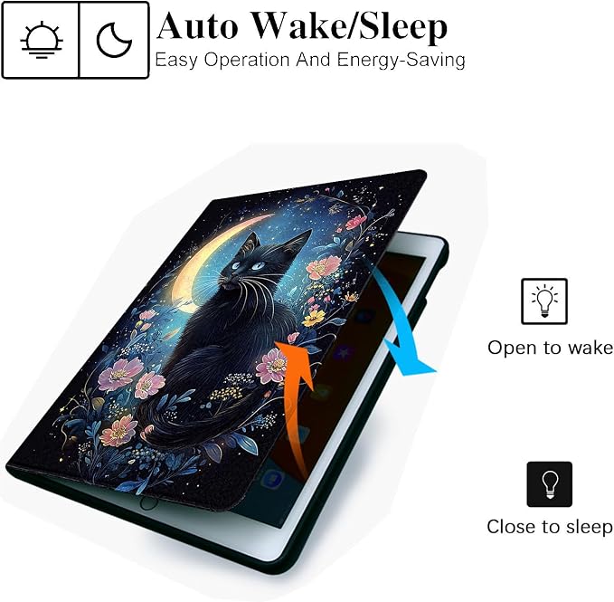 for Microsoft Surface Pro 11/10/9-13" 2024/2022 Tablet Case,Auto Wake/Sleep,Adjustable Stand Protective Cover - Black Cat Moonlight Floral