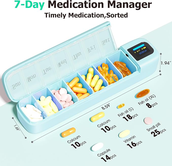 Daviky Automatic Pill Dispenser, Smart Pill Organizer with Alarm | Pill Box 7 Day with APP, Weekly Travel Pill Case, Portable Pill Reminder for Medicines, Supplements and Vitamins