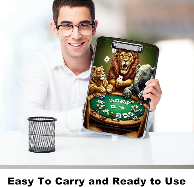 Elephant Lion A4 Clipboard with Storage Pen Holder, Clipboards Organizer Nursing Clipboard Foldable File Folder Plastic Clipboard Folio Clip Board for Office Students Classroom Doctor