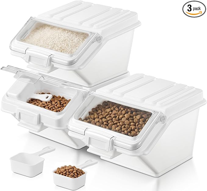 FOHERE 3 Pack Dog Food Storage Container, 40 Lbs Dog Food Bin with Scoop | Moisture Proof Dry Dog Food Container for Cat Treats, Rice, Flour & Baking Supplies, BPA Free