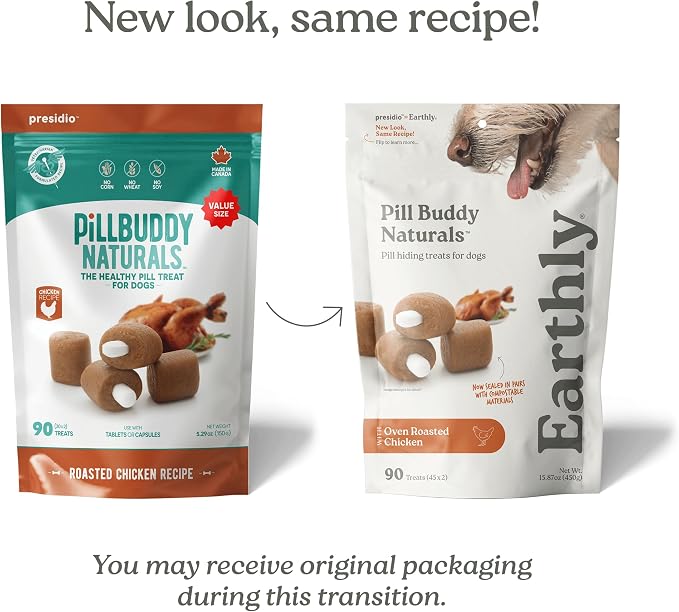 Presidio Earthly Pill Buddy Naturals - Chicken Recipe Pill Hiding Treats for Dogs - Make A Perfect Pill Concealing Pocket Or Pouch for Any Size Medication - 90 Servings