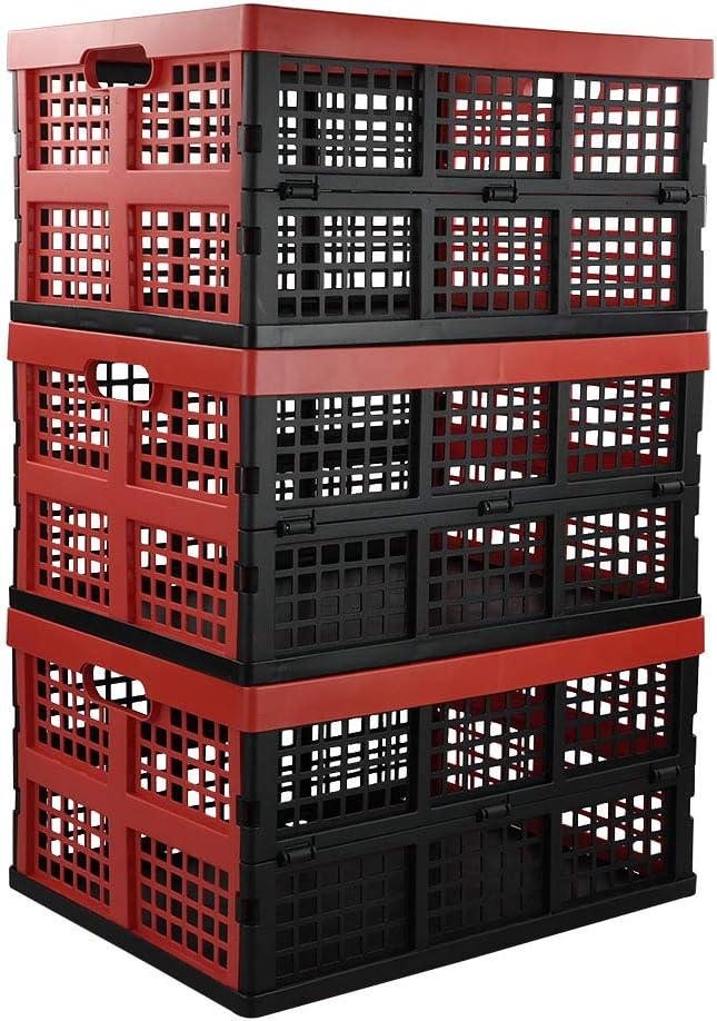 Obstnny 34 Quart Collapsible Storage Bins, Stackable Milk Crate, 3 Packs