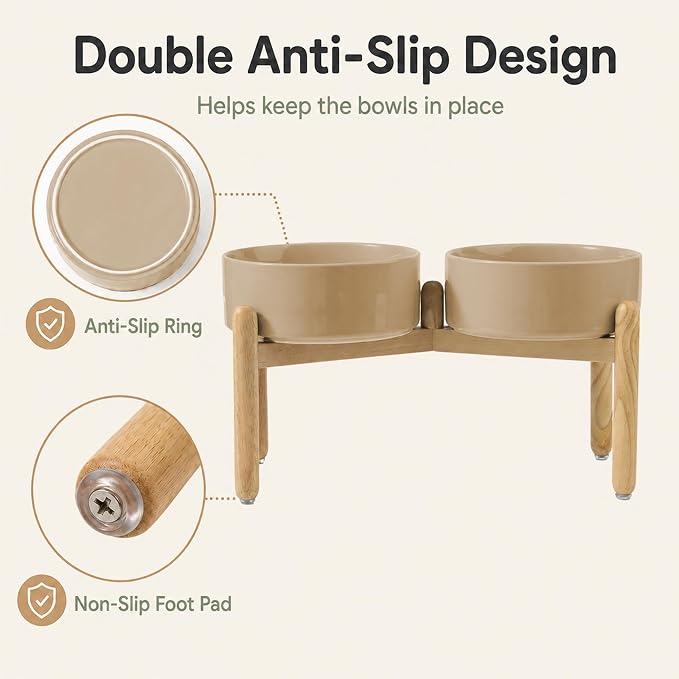 Havniva Ceramic Dog Bowls Elevated, Raised Dog Food Bowl for Small Dogs | 8.3” Elevated Dog Bowls, Non-Slip Wood Stand, Dog Food and Water Bowl Set, Dog Feeding Dish, Large Capacity Pet Water Bowl