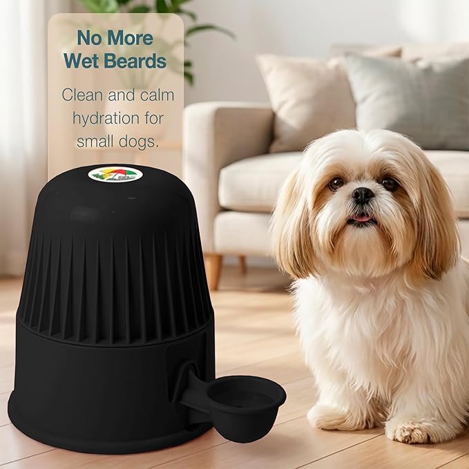 Pet Water Dispenser for Dogs and Cats, 67.6 oz – Gravity-Fed Water Bowl for Clean Drinking, Prevents Wet Fur, BPA-Free Polypropylene, Vida Mansa (Clear Black)