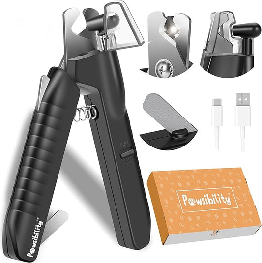 Pawsibility - Reinvented Pet Nail Clippers for Your Pal - USB Rechargeable LED Light for Bloodline | Razor Sharp and Durable Blade | Vets Recommended Trimming Tool for Dogs and Cats