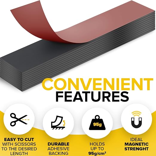 X-bet MAGNET Super Sticky Adhesive Magnetic Strips, 6x1 (15x2.5cm), 11 pcs | Flexible Magnet Strips, Adhesive Backing, Easy to Cut & Mount, For Crafts, Labels & Light Organization