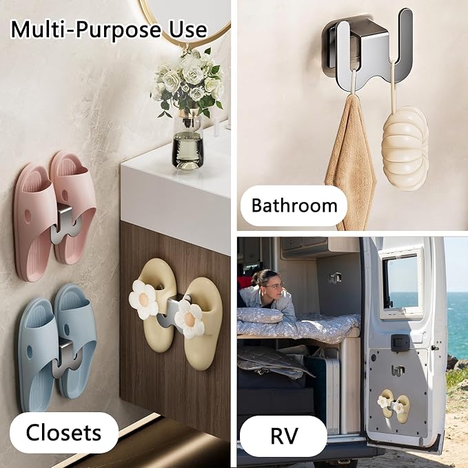 4 Pack No-Drill RV Shoe Rack - Over Door/Wall-Mounted Shelf, Space-Saving Aluminum Organizer for RV/Camper, Home, Holds Slippers, Sneakers, Drying Rack for Bathroom, Hallway (Black Set)