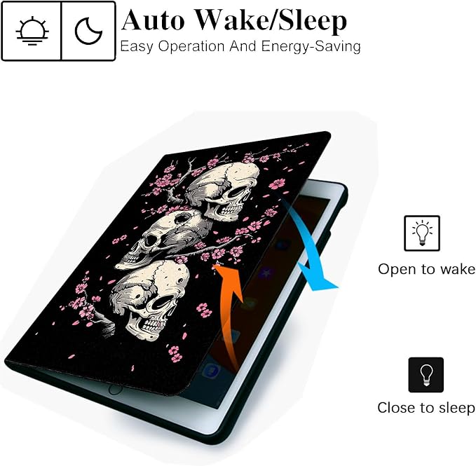 for Microsoft Surface Go 4/3/2/1-10.5" 2021 Tablet Case,Auto Wake/Sleep,Adjustable Stand Protective Cover - Skull Cherry Blossom