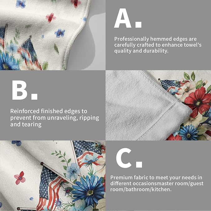 Giwawa American Patriotic Floral Hand Towels for Bathroom Red Flower Vase Decorative Kitchen Towel Memorial Day Soft Fingertip Dish Guest Towels