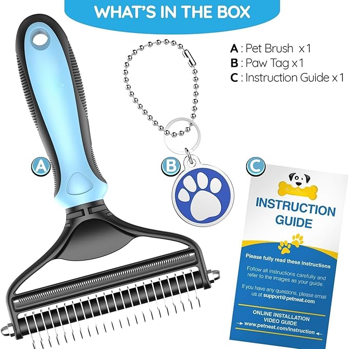 Cat Brush and Dog Brush for Shedding, 2-in-1 Dual Head Pet Grooming Tool for Dogs & Cats, Pet Hair Remover Comb for Long & Short Hair, Detangling Undercoat Rake, Removes Mats, Tangles & Loose Fur