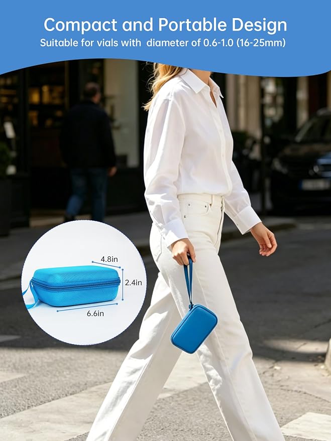 Peptide Case for Fridge - 15 Slots, Insulin & Peptide Vials Storage Case for 3ml 5ml 10ml Vials, Adjustable Travel Safe Organizer, Fit for Diabetics, Weight‑Management (Blue)