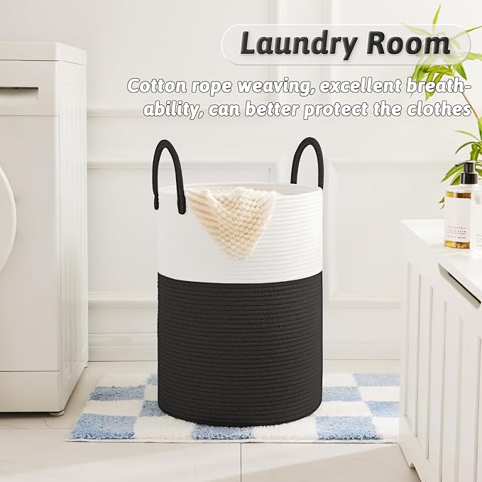 Artfeel Laundry Basket,Woven Cotton Rope Laundry Hamper,40L for Decorative Storage of Dirty Clothes,Toys and Blankets in Bathroom,Baby Room and Living Room