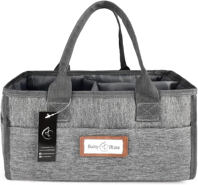 BabyBliss Polyester Diaper Caddy Organizer - Portable Wipe-Clean Nursery Storage Basket with Pockets and Dividers for Diapers, Wipes and Baby Essentials - For Nursery, Living Room and Car