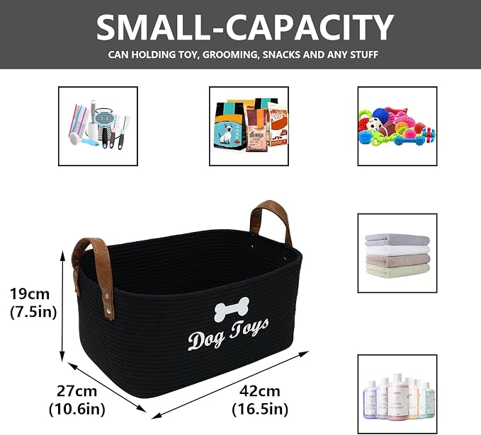 Morezi Dog toy basket, 16.5"x10.6"x 7.5" puppy toy basket bins, pet organizer, laundry basket storage bin - Perfect for organizing toys, blankets, leashes, coat and stuff - Black