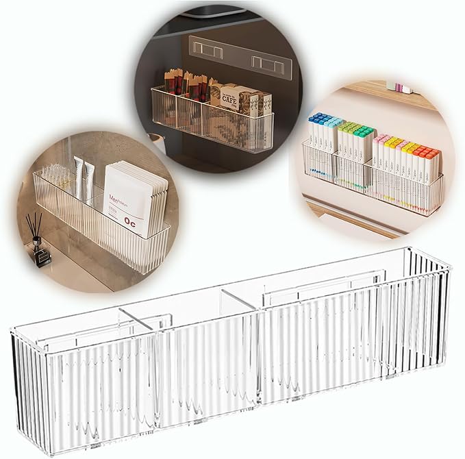2Pack Wall Mount Pen Holder,Marker Stationery Organizer,Makeup Storage | No Drill,Heavey Duty Adhensive Tape, Clear Wall Storage for Office, Medicine Cabinet Door Organizer Storage, Floating Shelves