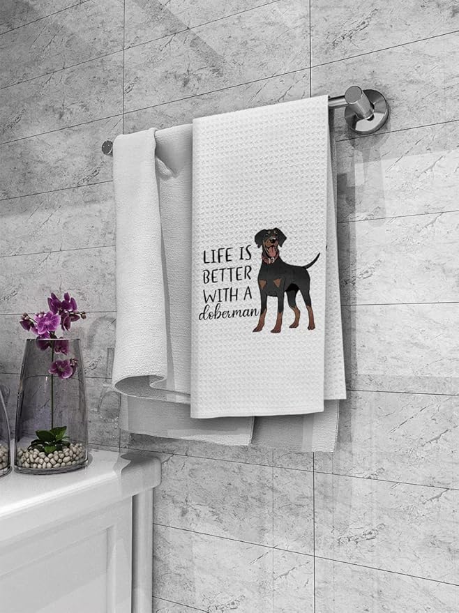 Dibor Life is Better with A Doberman Cute Doberman Puppy Dog Absorbent Drying Cloth Hand Towels Tea Towels for Bathroom Kitchen, Dog Lovers Girls Women Gifts