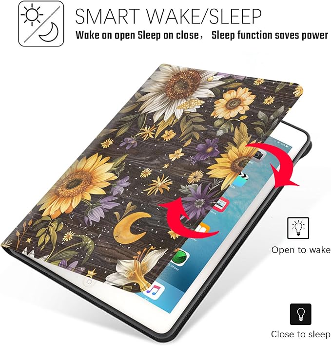 Tablet Case for iPad 5th Generation 2024 iPad Pro 11 inch (M4),Shockproof Protective Cover with Stand,Auto Wake/Sleep,Sunflower Moon Floral