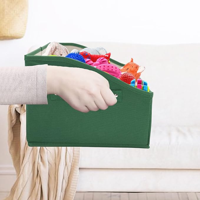 Large Dog Toy Basket Collapsible Pet Toy Box Fabric Trapezoid Dog Toy Bin Storage for organizing pet Toys/Blankets/leashes/Rope Toys/Clothing-Can be Personalized-Green