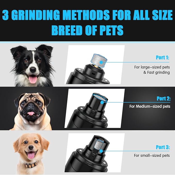 VIWIK Dog Nail Grinder, Dog Nail Trimmers for Large Medium Small Dogs & Cats, Super Quiet Electric Pet Nail Clippers Kit with Light, 2-Speed USB Rechargeable Pet Paws Grooming Tool Black