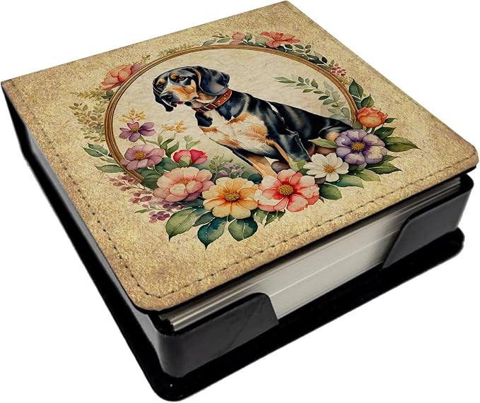 Caroline's Treasures American English Coonhound and Flowers PU Leather Note Paper Holder with Artist-Designed Cover, Desk Accessory, Office Gift