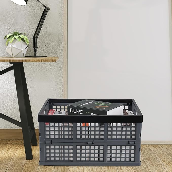 Folding Storage Crate 34 L, Collapsible Milk Crate 3 Packs, Grey