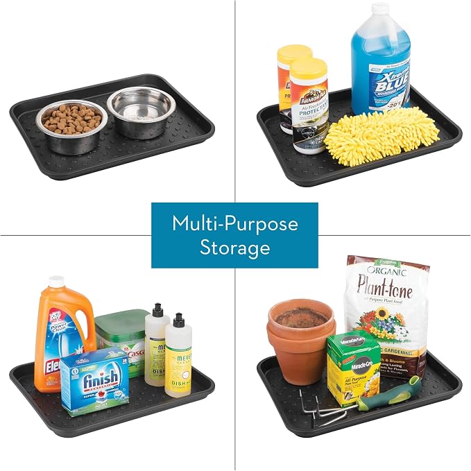 iDesign Plastic Under Sink Mat Tray for Kitchen Cabinet, Bathroom, Entryways, Office, Mudroom, College Dorm, (Set of 2), 17" X 13" X 2", Black | For Kitchen Cabinet, Bathroom, Entryways, Office, Mudroom