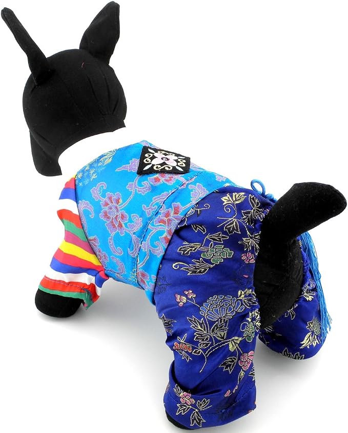 Embroidered Hanbok for Small Dogs, Boy, XL | Silky Fabric, Embroidered Norigae, Birthdays, Festivals, Chihuahua, Yorkie, Small Breed, Korean Traditional Pet Costume