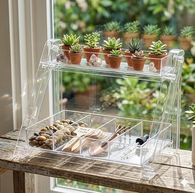 Clear 2-Tier Desktop Organizer with Drawers & Compartments