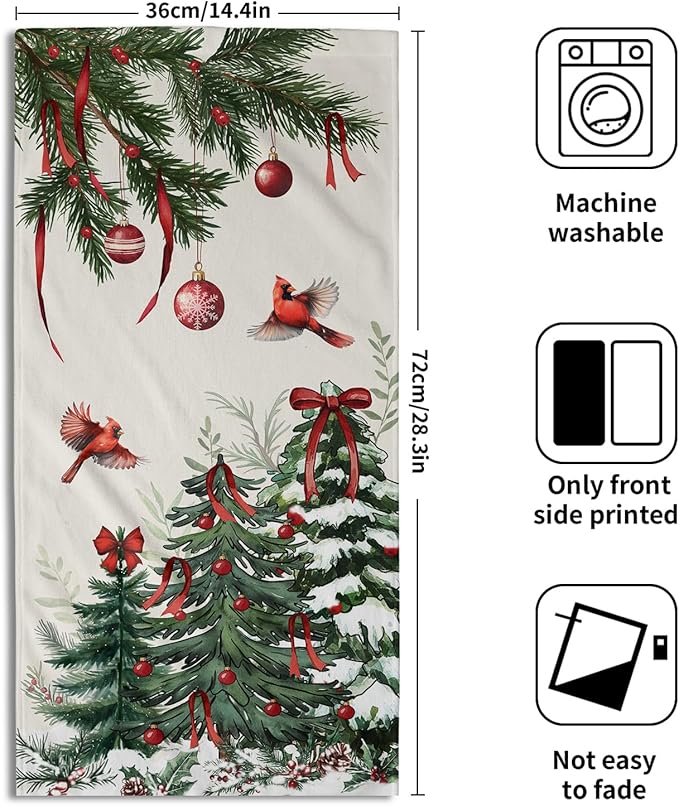 Giwawa Pine Tree Hand Towels Set of 2 Red Birds Decorative Kitchen Dish Towels Soft Microfiber Absorbent Fingertip Towel for Guest Bathroom Hotel