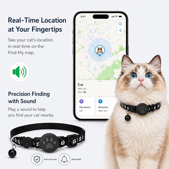 Pet Tracker,GPS Tracker for cat,Smart tag,Waterproof Compatible with Find My,No Monthly Fee,Advanced Tracking Solution Smart Collar for Pet Safety Ideal Small Large Cats(iOS Only)