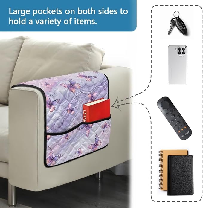 Marble Butterfly Couch Arm Covers Stretch Armchair Cover, Anti-Stains Arm Chair Slipcover Washable Sofa Arm Covers Furniture Protector Cover Office Chair Armrest Protector