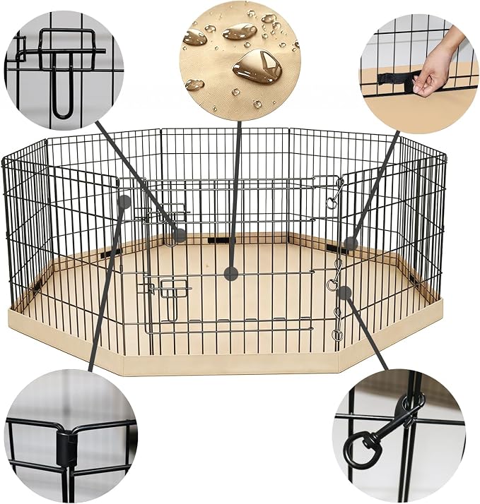PETIME Foldable Metal Dog Exercise Pen/Pet Puppy Playpen Kennels Yard Fence Indoor/Outdoor 8 Panel 24" W x 30" H with Bottom Pad