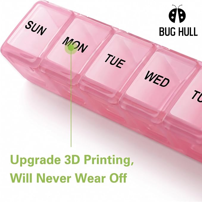 BUG HULL Weekly Pill Organizer Large 2 Packs, Extra Large Travel Pill Organizers, Pill Box 7 Day, Travel Pill Case, Medicine Pill Organizer for Medications (Lavender+ Pink)