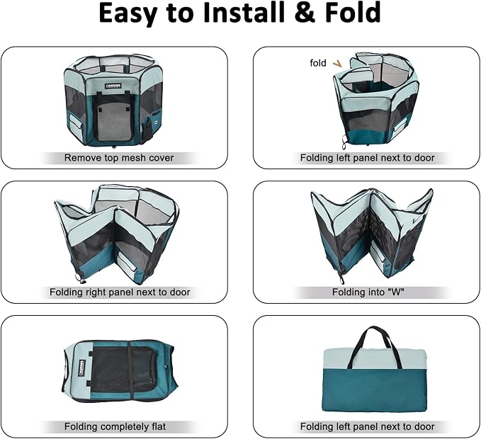 Jespet Soft Dog Playpen, Portable Pet Exercise Pen Kennel with Carry Bag | 2-Door, Easy to Fold, Ground Stakes, Zipper Locks, Large Storage Pocket, Washable Top Mesh Cover & Bottom Cover