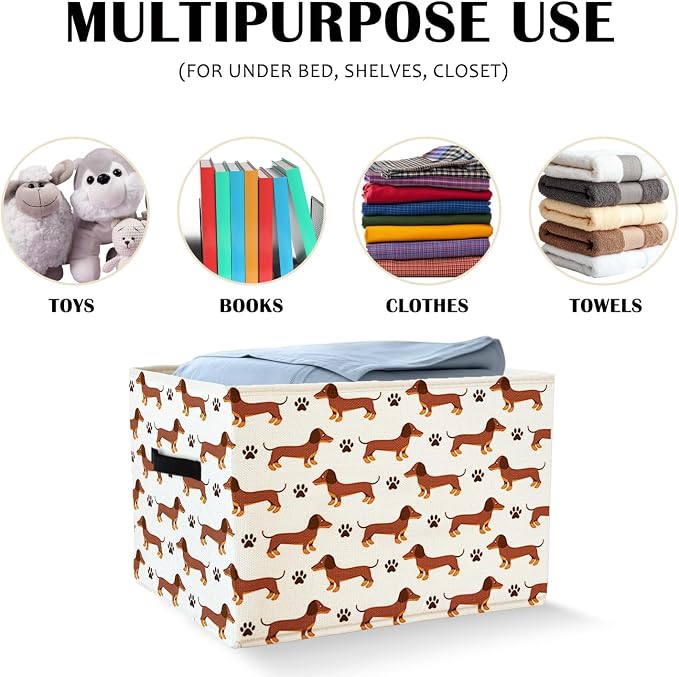 Funny Dachshund Dog Storage Basket Bins With Handles for Girls Kids, Funny Weiner Dog Foldable Organizer Basket Toybox for Girls Room Nursery Bedroom Bathroom Clothes Toys Books