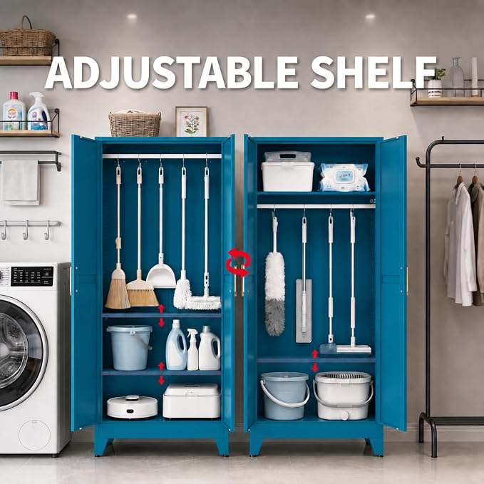 71" H Metal Storage Cabinets,Garage Cabinet,Broom Closet Storage Cabinet,Blue Storage Cabinets,Utility Cabinet