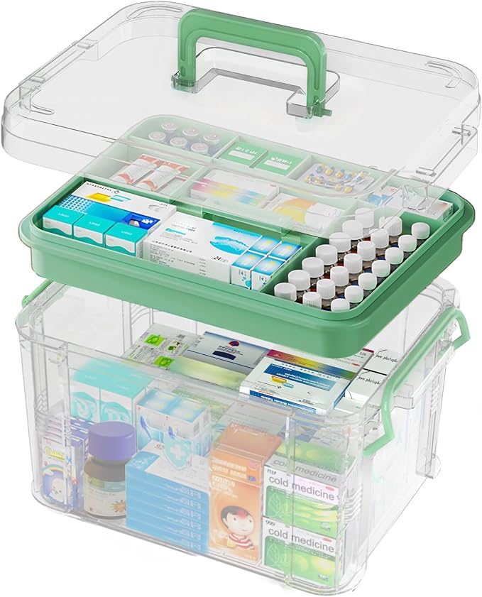 ANYPROLUS 15QT Clear Medicine Organizer Box with Handle, Plastic Medicine Container with Tray First Aid Box Empty, Thickened Medicine Storage Organizer Multipurpose Medication Organizer Storage