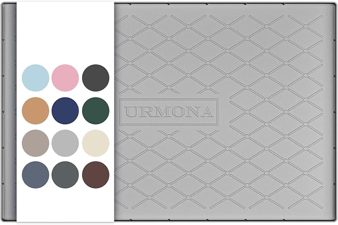 URMONA 34" x 19" Waterproof Silicone Mat in Multiple Sizes & Colors, Under Sink Mat for Kitchen & Bathroom, Pet Food Pad for Dogs & Cats, Kitchen Cabinet Liner, Multi-Purpose for Storage(Light Grey)