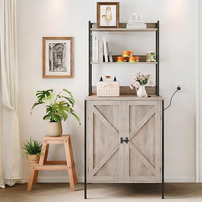 Self Cleaning Litter Box Enclosure Furniture with Shelf & Charge Station | 70" Farmhouse Cat Litter Box Robot Cabinet, Fit Automatic Litterbox Up to 26"×28"×31", Litter Cabinet for Robot 3/4/5 Grey